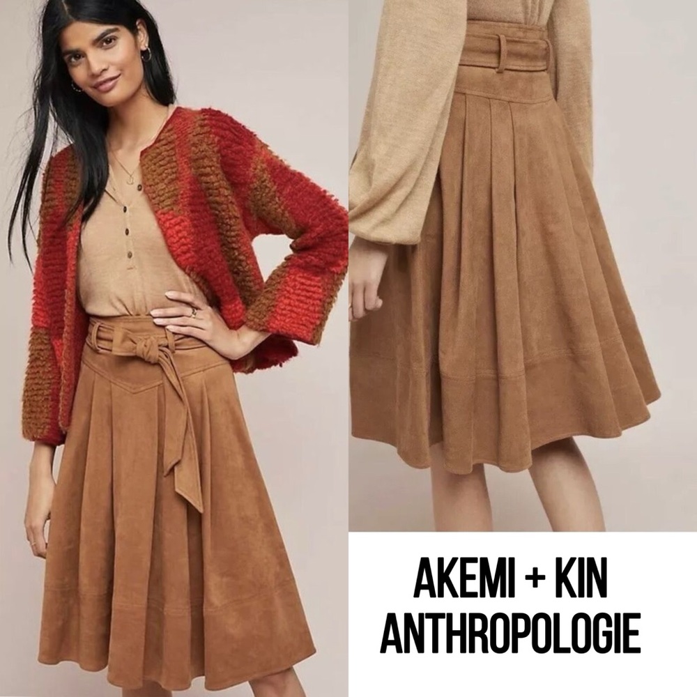 Akemi + Kin Anthropologie Faux Suede A-Line Pleated Full Skirt 10